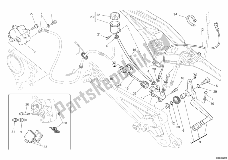 Tutte le parti per il Sistema Frenante Posteriore del Ducati Monster 1100 ABS USA 2010